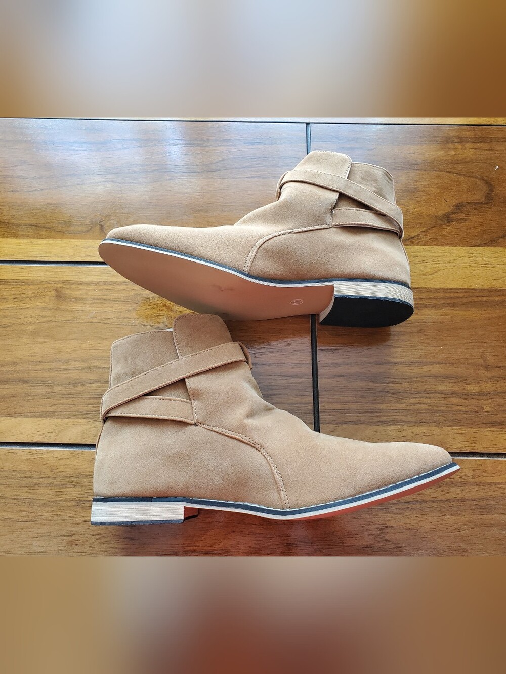 Men's Tan Suede Ankle Boots with Wrap Detail
